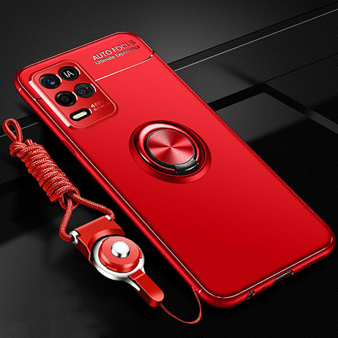 Funda Silicona Carcasa Ultrafina Goma con Magnetico Anillo de dedo Soporte JM3 para Oppo K9X 5G Rojo