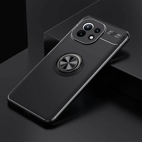 Funda Silicona Carcasa Ultrafina Goma con Magnetico Anillo de dedo Soporte K01 para Xiaomi Mi 11 Lite 5G NE Negro