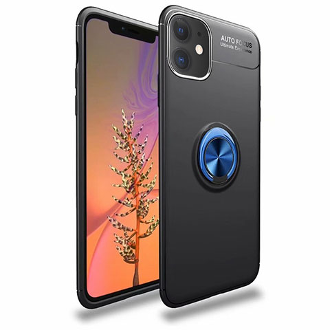 Funda Silicona Carcasa Ultrafina Goma con Magnetico Anillo de dedo Soporte para Apple iPhone 11 Azul y Negro