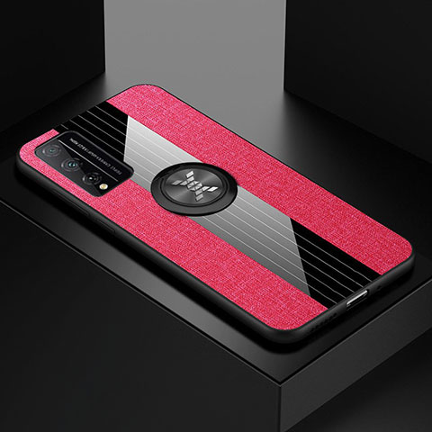 Funda Silicona Carcasa Ultrafina Goma con Magnetico Anillo de dedo Soporte para Huawei Honor Play4T Pro Rosa Roja
