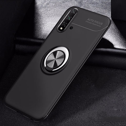 Funda Silicona Carcasa Ultrafina Goma con Magnetico Anillo de dedo Soporte para Huawei Nova 5 Pro Negro