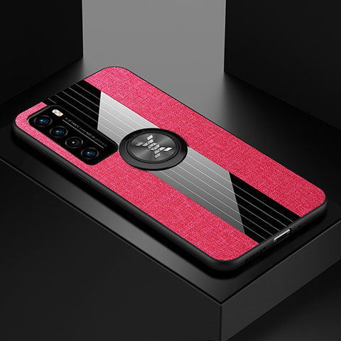 Funda Silicona Carcasa Ultrafina Goma con Magnetico Anillo de dedo Soporte para Huawei Nova 7 5G Rosa Roja