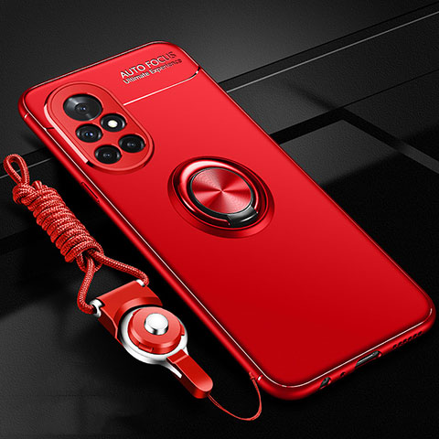 Funda Silicona Carcasa Ultrafina Goma con Magnetico Anillo de dedo Soporte para Huawei Nova 8 5G Rojo