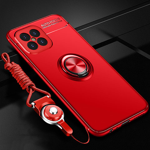 Funda Silicona Carcasa Ultrafina Goma con Magnetico Anillo de dedo Soporte para Huawei Nova 8 SE 5G Rojo