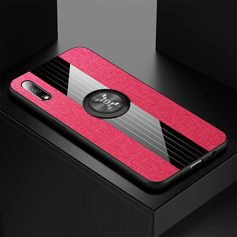 Funda Silicona Carcasa Ultrafina Goma con Magnetico Anillo de dedo Soporte para Huawei P Smart Z (2019) Rosa Roja