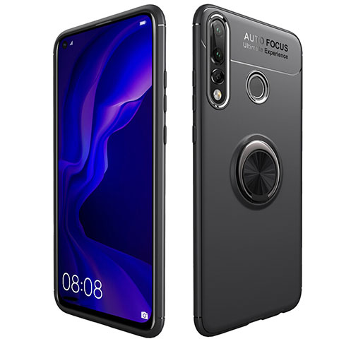 Funda Silicona Carcasa Ultrafina Goma con Magnetico Anillo de dedo Soporte para Huawei P30 Lite New Edition Negro