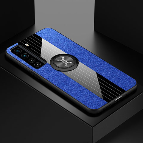 Funda Silicona Carcasa Ultrafina Goma con Magnetico Anillo de dedo Soporte para Huawei P40 Lite 5G Azul