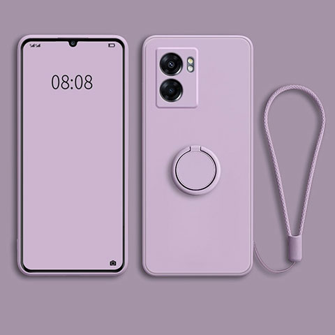 Funda Silicona Carcasa Ultrafina Goma con Magnetico Anillo de dedo Soporte para OnePlus Nord N300 5G Purpura Claro