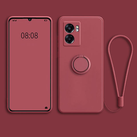 Funda Silicona Carcasa Ultrafina Goma con Magnetico Anillo de dedo Soporte para OnePlus Nord N300 5G Rojo