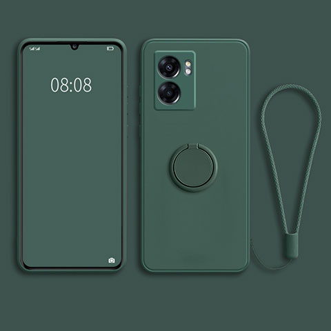 Funda Silicona Carcasa Ultrafina Goma con Magnetico Anillo de dedo Soporte para OnePlus Nord N300 5G Verde