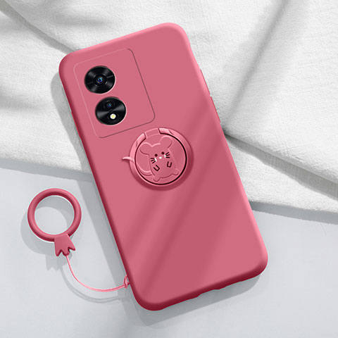 Funda Silicona Carcasa Ultrafina Goma con Magnetico Anillo de dedo Soporte para Oppo A1 Pro 5G Rojo