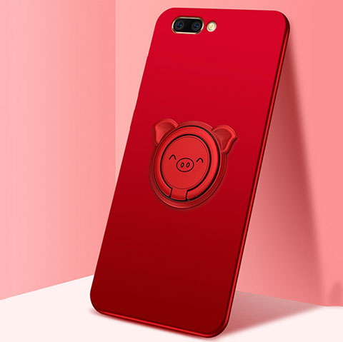 Funda Silicona Carcasa Ultrafina Goma con Magnetico Anillo de dedo Soporte para Oppo A12e Rojo