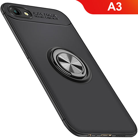 Funda Silicona Carcasa Ultrafina Goma con Magnetico Anillo de dedo Soporte para Oppo A3 Negro