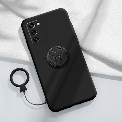 Funda Silicona Carcasa Ultrafina Goma con Magnetico Anillo de dedo Soporte para Oppo A53s 5G Negro