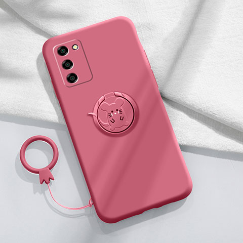 Funda Silicona Carcasa Ultrafina Goma con Magnetico Anillo de dedo Soporte para Oppo A55 5G Rojo