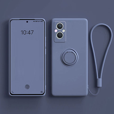 Funda Silicona Carcasa Ultrafina Goma con Magnetico Anillo de dedo Soporte para Oppo A96 5G Gris Lavanda