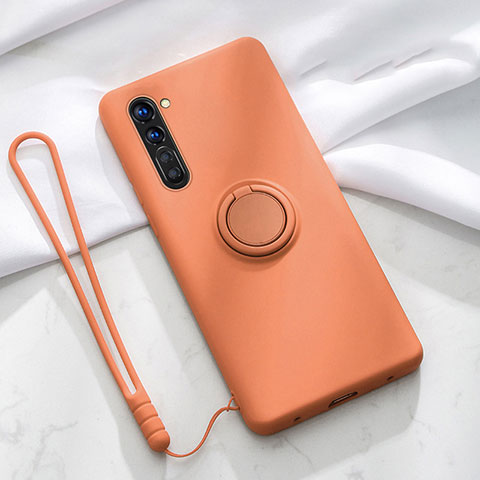 Funda Silicona Carcasa Ultrafina Goma con Magnetico Anillo de dedo Soporte para Oppo F15 Naranja