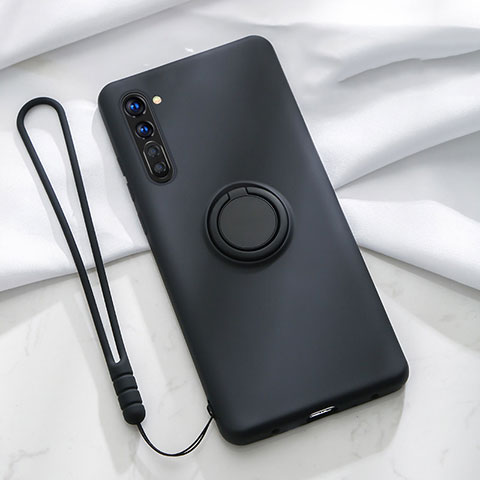 Funda Silicona Carcasa Ultrafina Goma con Magnetico Anillo de dedo Soporte para Oppo Find X2 Lite Negro