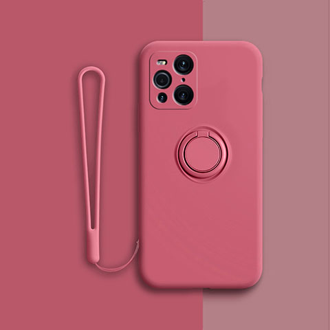 Funda Silicona Carcasa Ultrafina Goma con Magnetico Anillo de dedo Soporte para Oppo Find X3 Pro 5G Rojo