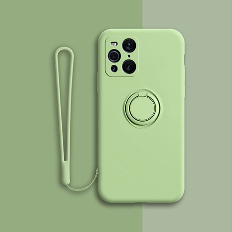 Funda Silicona Carcasa Ultrafina Goma con Magnetico Anillo de dedo Soporte para Oppo Find X3 Pro 5G Verde