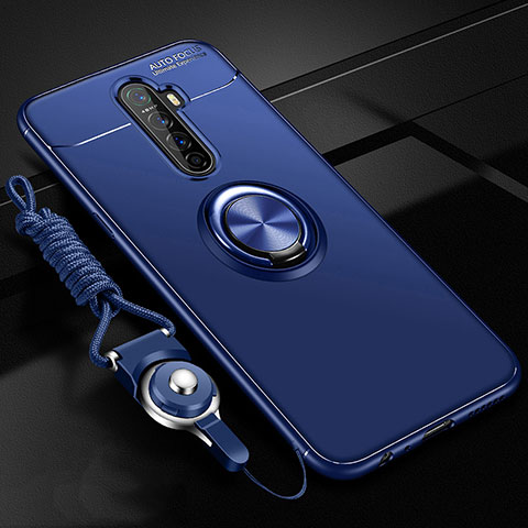 Funda Silicona Carcasa Ultrafina Goma con Magnetico Anillo de dedo Soporte para Oppo Reno Ace Azul