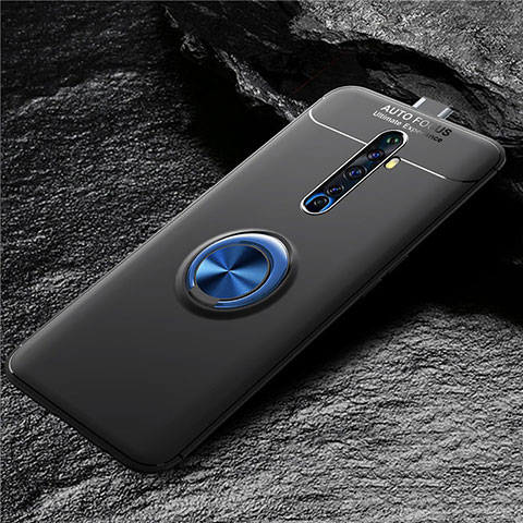 Funda Silicona Carcasa Ultrafina Goma con Magnetico Anillo de dedo Soporte para Oppo Reno2 Z Azul y Negro