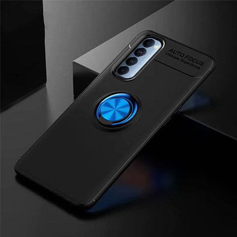 Funda Silicona Carcasa Ultrafina Goma con Magnetico Anillo de dedo Soporte para Oppo Reno4 Pro 4G Azul y Negro