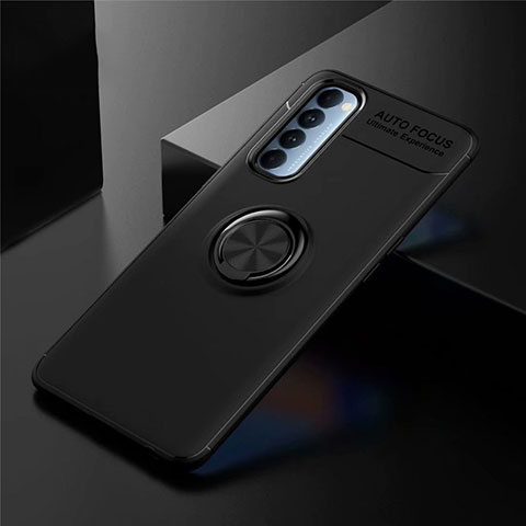 Funda Silicona Carcasa Ultrafina Goma con Magnetico Anillo de dedo Soporte para Oppo Reno4 Pro 4G Negro