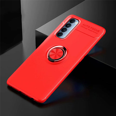 Funda Silicona Carcasa Ultrafina Goma con Magnetico Anillo de dedo Soporte para Oppo Reno4 Pro 4G Rojo