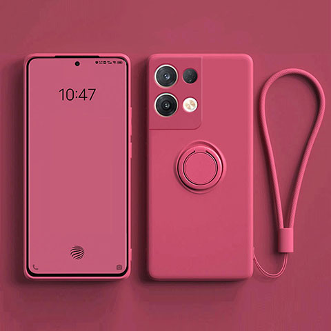 Funda Silicona Carcasa Ultrafina Goma con Magnetico Anillo de dedo Soporte para Oppo Reno8 Pro 5G Rosa Roja