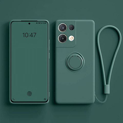 Funda Silicona Carcasa Ultrafina Goma con Magnetico Anillo de dedo Soporte para Oppo Reno8 Pro+ Plus 5G Verde Noche