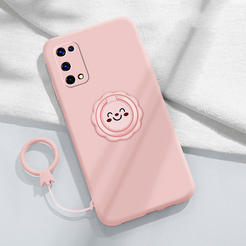 Funda Silicona Carcasa Ultrafina Goma con Magnetico Anillo de dedo Soporte para Realme Q2 Pro 5G Rosa