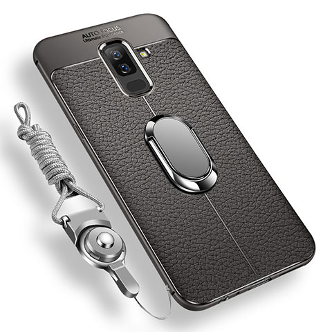 Funda Silicona Carcasa Ultrafina Goma con Magnetico Anillo de dedo Soporte para Samsung Galaxy A6 Plus (2018) Gris