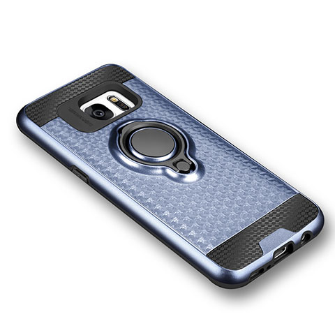 Funda Silicona Carcasa Ultrafina Goma con Magnetico Anillo de dedo Soporte para Samsung Galaxy S7 G930F G930FD Azul