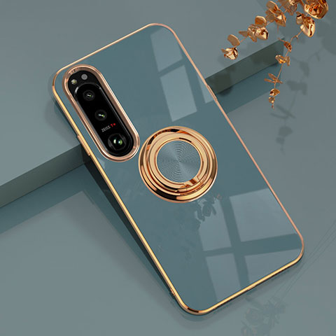 Funda Silicona Carcasa Ultrafina Goma con Magnetico Anillo de dedo Soporte para Sony Xperia 1 IV Gris Lavanda