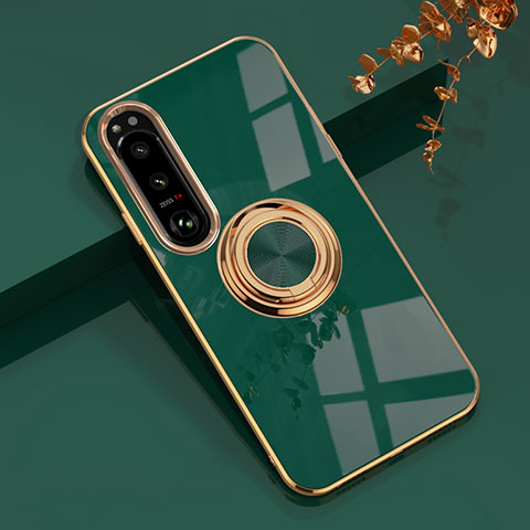 Funda Silicona Carcasa Ultrafina Goma con Magnetico Anillo de dedo Soporte para Sony Xperia 10 IV SO-52C Verde