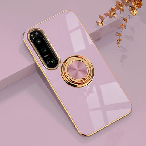 Funda Silicona Carcasa Ultrafina Goma con Magnetico Anillo de dedo Soporte para Sony Xperia 10 V Purpura Claro