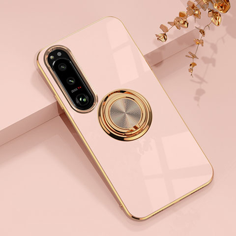 Funda Silicona Carcasa Ultrafina Goma con Magnetico Anillo de dedo Soporte para Sony Xperia 5 IV Rosa