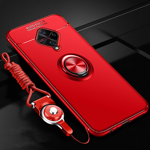 Funda Silicona Carcasa Ultrafina Goma con Magnetico Anillo de dedo Soporte para Vivo X50 Lite Rojo