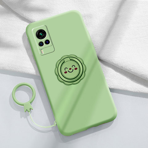 Funda Silicona Carcasa Ultrafina Goma con Magnetico Anillo de dedo Soporte para Vivo X60T 5G Menta Verde