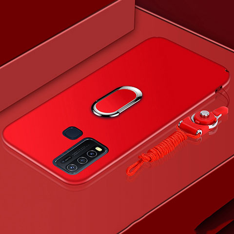 Funda Silicona Carcasa Ultrafina Goma con Magnetico Anillo de dedo Soporte para Vivo Y50 Rojo