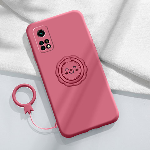 Funda Silicona Carcasa Ultrafina Goma con Magnetico Anillo de dedo Soporte para Xiaomi Mi 10T Pro 5G Rojo Rosa