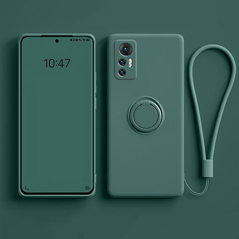 Funda Silicona Carcasa Ultrafina Goma con Magnetico Anillo de dedo Soporte para Xiaomi Mi 12 Pro 5G Verde