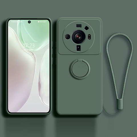 Funda Silicona Carcasa Ultrafina Goma con Magnetico Anillo de dedo Soporte para Xiaomi Mi 12 Ultra 5G Verde