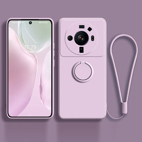 Funda Silicona Carcasa Ultrafina Goma con Magnetico Anillo de dedo Soporte para Xiaomi Mi 12S Ultra 5G Purpura Claro