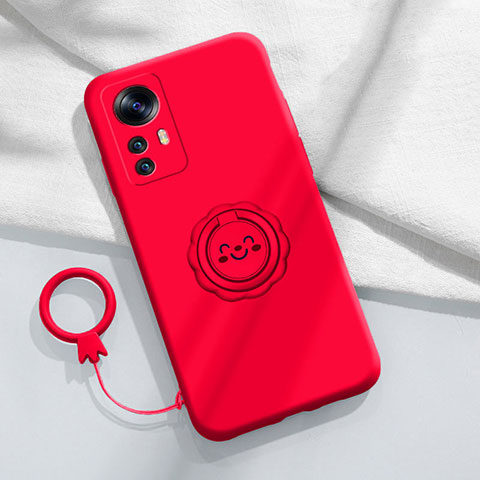 Funda Silicona Carcasa Ultrafina Goma con Magnetico Anillo de dedo Soporte para Xiaomi Mi 12T Pro 5G Rojo