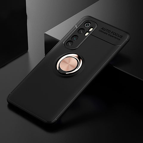 Funda Silicona Carcasa Ultrafina Goma con Magnetico Anillo de dedo Soporte para Xiaomi Mi Note 10 Lite Oro y Negro