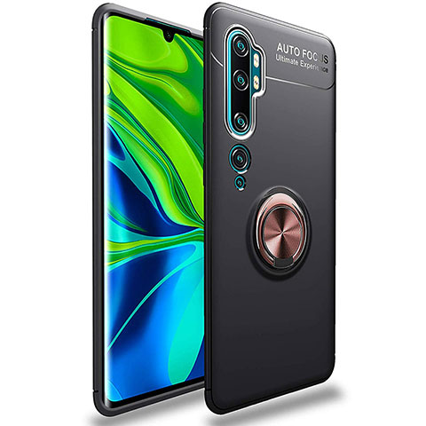 Funda Silicona Carcasa Ultrafina Goma con Magnetico Anillo de dedo Soporte para Xiaomi Mi Note 10 Pro Oro y Negro