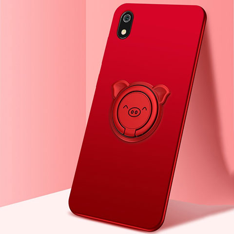 Funda Silicona Carcasa Ultrafina Goma con Magnetico Anillo de dedo Soporte para Xiaomi Redmi 7A Rojo