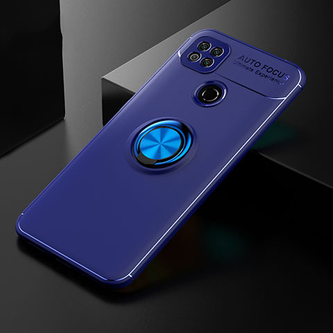 Funda Silicona Carcasa Ultrafina Goma con Magnetico Anillo de dedo Soporte para Xiaomi Redmi 9 India Azul